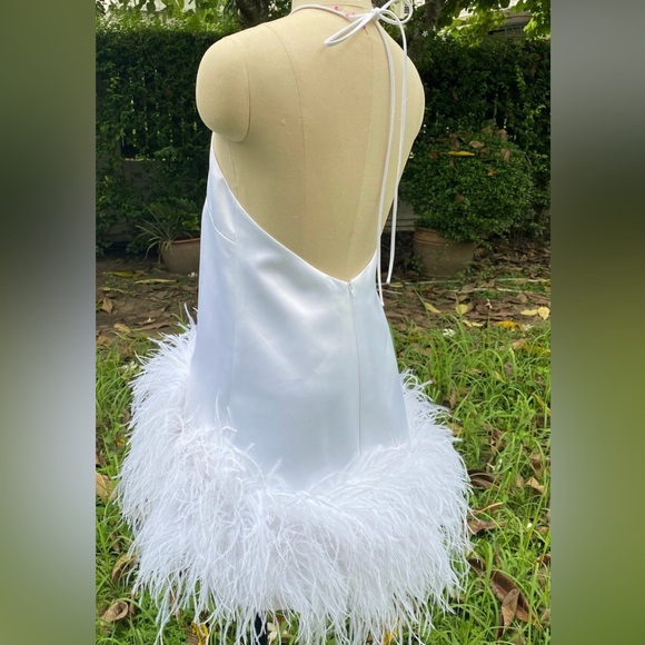 White halter mini dress with feathers - bridal party dress - Picture 5 of 9
